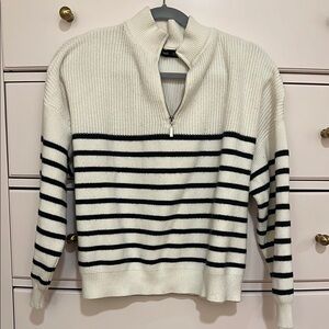 Mango White and Black Striped Sweater